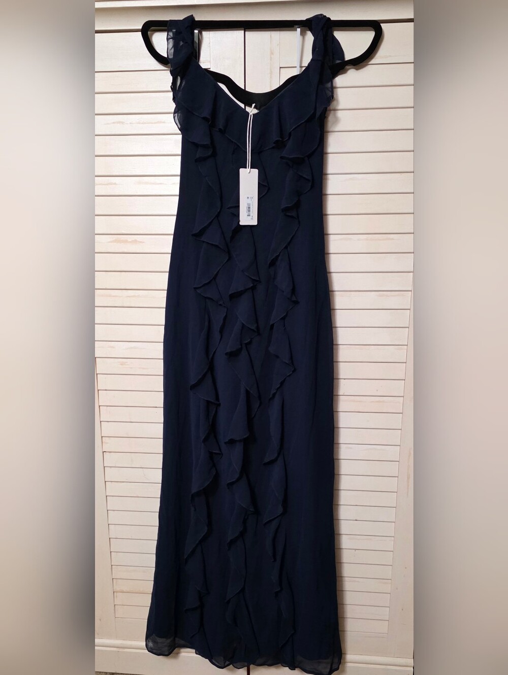 NWT Altar'd State Haven Navy Blue Cascading Ruffle Chiffon Maxi Dress Size XS